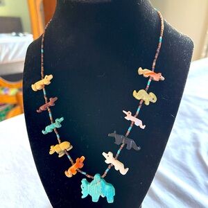 Zuni Bear Native American Carved Fetish Necklace